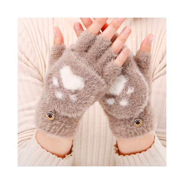 Mink Gloves Cat Claw Winter Warm Wool Soft Touchscreen Gloves Flap Cover Women Fingerless Flip Gloves Knitted Mittens Glove