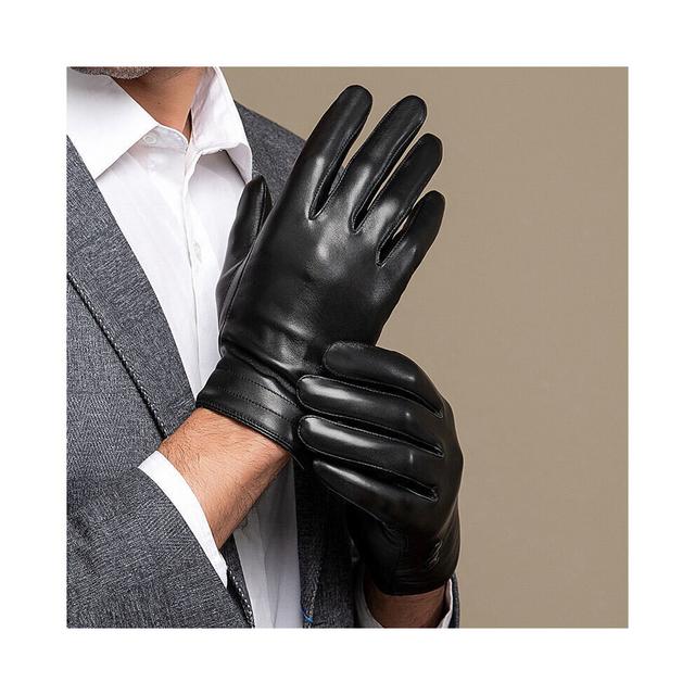 (Black-M) Spring Men Business Sheepskin Leather Gloves Thin Winter Full Finger Touch Screen Gloves Riding Motorcycle Gloves