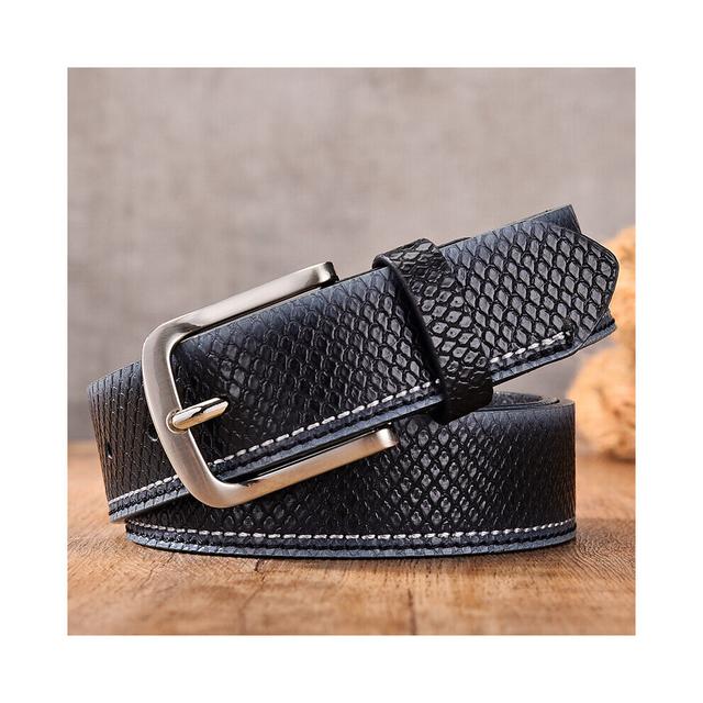 (Black-130cm) Vintage Leather Men's Belt Snake Pattern Style Trouser Wasit Belt Male