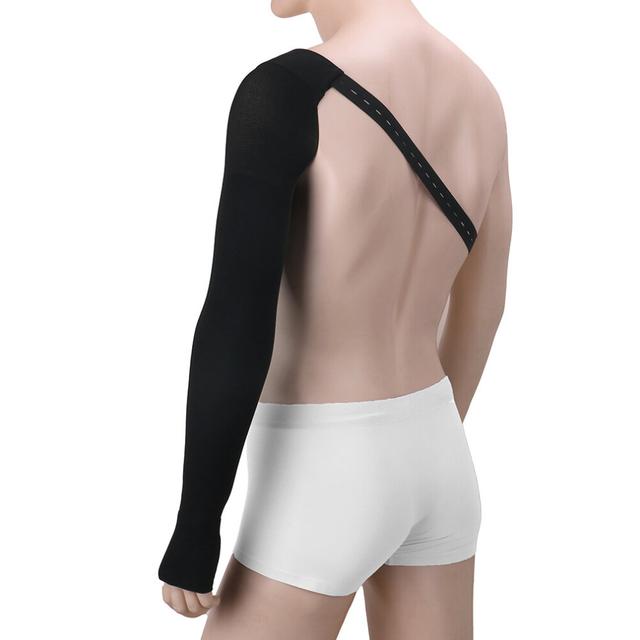 (Black Left White-S) Legbeauty Post Mastectomy Medical Compression Full Upper Arm Sleeve Gloves Anti Swelling Support with Shoulder Strap 1pc