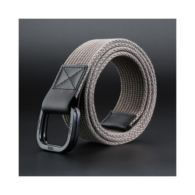 (coffee White-120cm) Women Men Canvas Waist Belts Double Rings Buckle Waistband Strap Belts Double Ring Shape Solid Unisex Waist Casual Belt 110-140