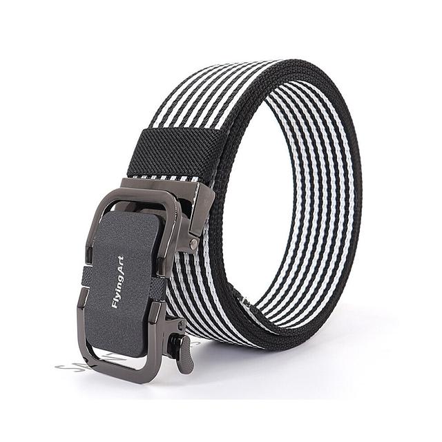 (ZDKQiangHei HeiBaiT Black-120cm) Tactical Men's Automatic buckle Nylon thick canvas Belt youth casual Toothless Quick Release Jeans automatic Buckle