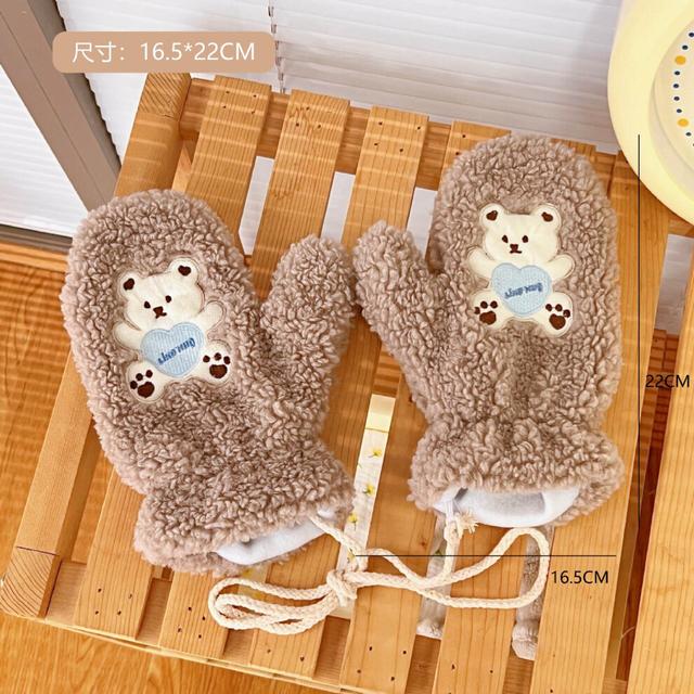 Cartoon Winter Gloves for Women Girl Bear Dog Printed Thermal Knitted Gloves Windproof Winter Warm Mittens Glove Soft