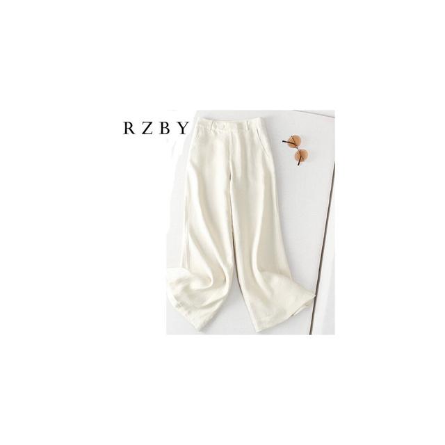(Beige-XXXL) Cotton Linen Wide Leg Pants Women Summer Causal Style Vintage Solid Colot Ladies High Waist Trousers RZBY361