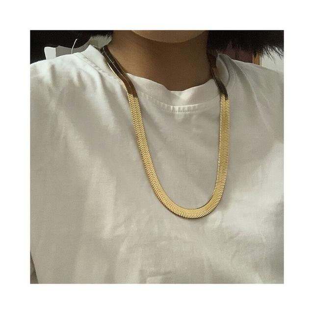 (Red-brown, 50cm) Big Width 10MM Flat Herringbone Choker Necklace For Women Men Punk Snake Long Thick Chain 14inch-30inch