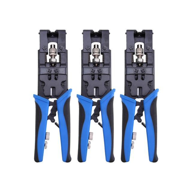3Pc Durable Coax Compression Crimper Tool BNC/RCA/F Crimp Connector RG59/58/6 Cable Wire Cutter Crimping Plier