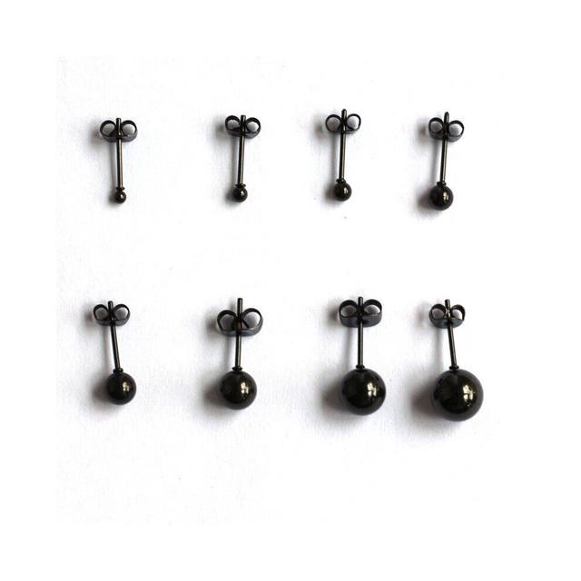 (Black Zinc Plated, Pink) No Fade Allergy Titanium Stud Earrings Plate Brief Small Balls 316L Stainless Steel Jewelry