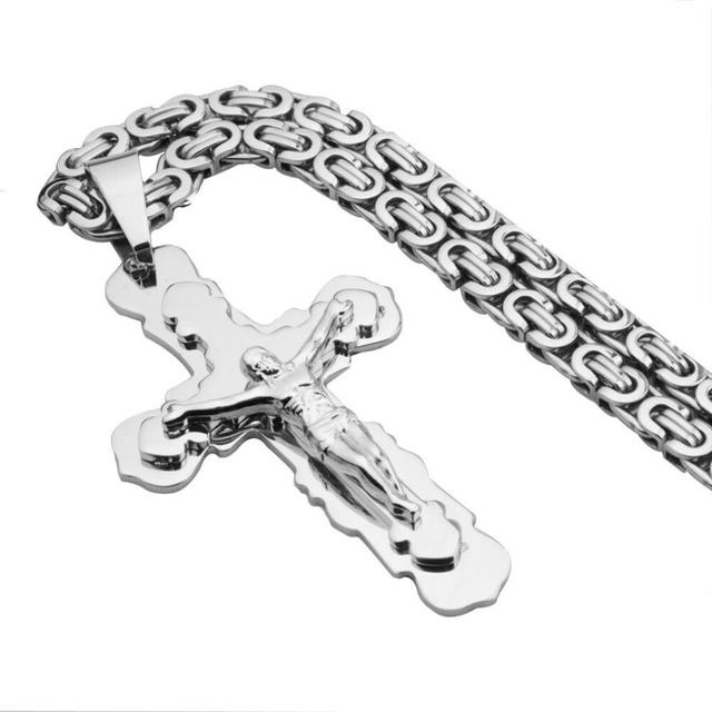 (Light Yellow Gold Color, Blue) 316 Stainless Steel Men Women Silver Cross Pendant Necklace with 6mm 18-30 Inch Byzantine Link Chain