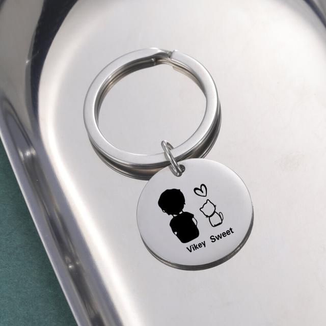 (Silver-No Name) Fishhook Personalized Keychain Engrave Name Key Chain Ring Dog Cat Boy Girl Family Kid Stainless Steel Gift For Man Women