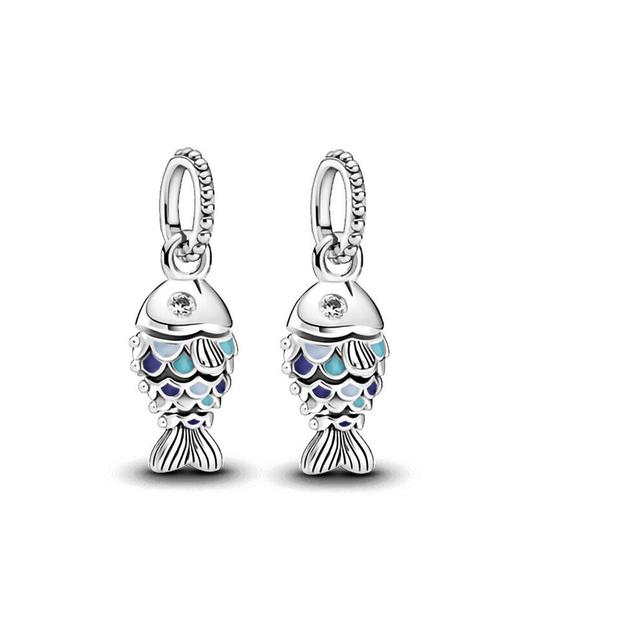 Scaled Fish Dangle Charm 100% 925 Sterling Silver High Jewelry Accessories