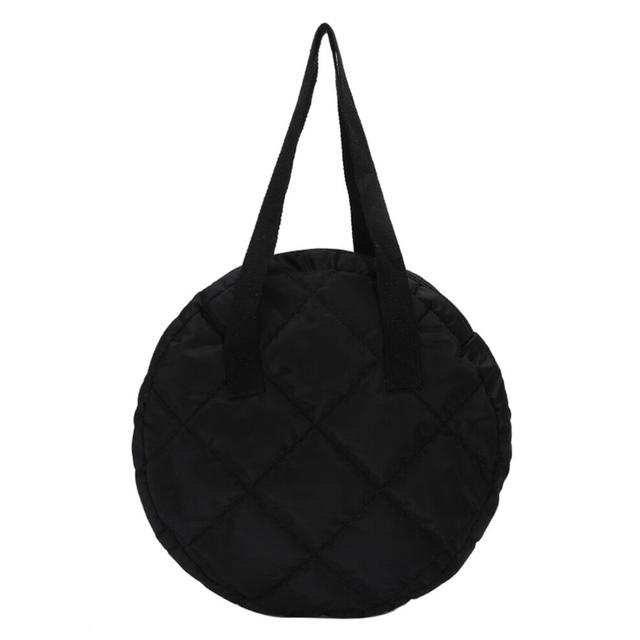 Autumn Winter Shoulder Handbags Cotton Padded Round Top-handle Bag Rhombus Pattern Clutch Handbag Circle Zipper for Women Girl