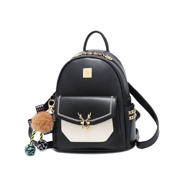 (Black-27x14x30 cm) Women Chrimas Deer Lock Backpacks Students Brown School Bags for Teenage Girls Vintage Laptop Leather Big Travel Backpack