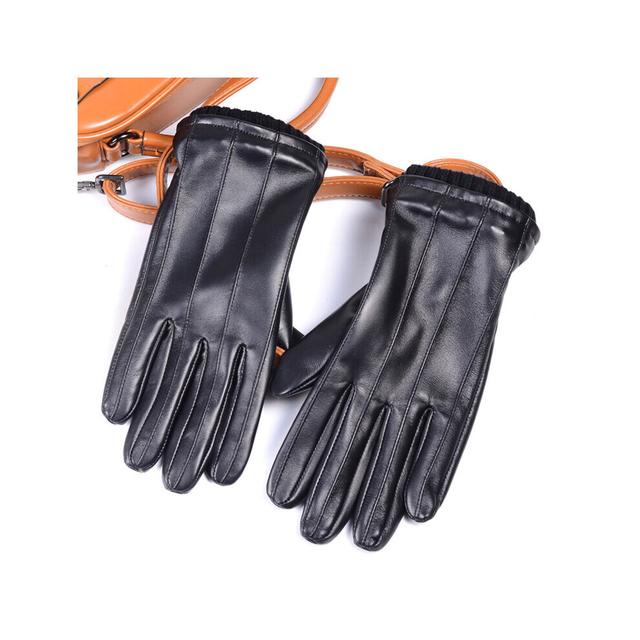 (Black-L) Mens LAMBSKIN Leather Real Leather Winter Warm Motorcycle Driving gloves Touch Screen Short Gloves