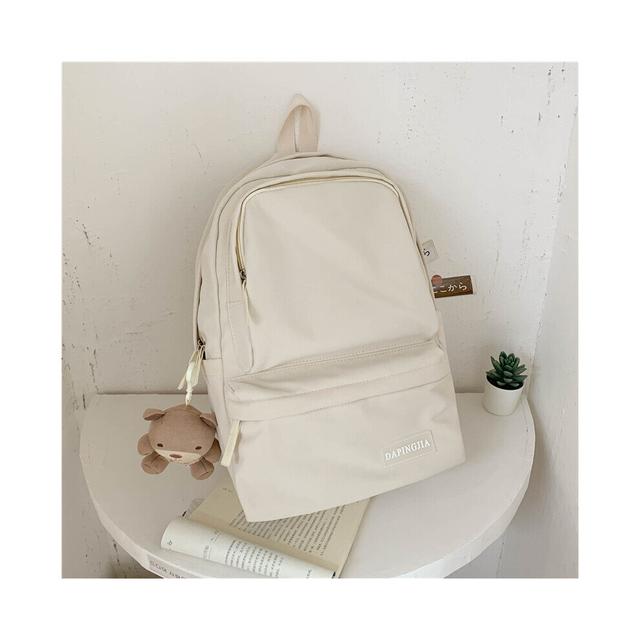 (Beige-only backpack) Solid School Backpack for Teenage Gilrs Laptop Student Bag Waterproof Nylon Girl Knapsack Women Backpack Bookbag