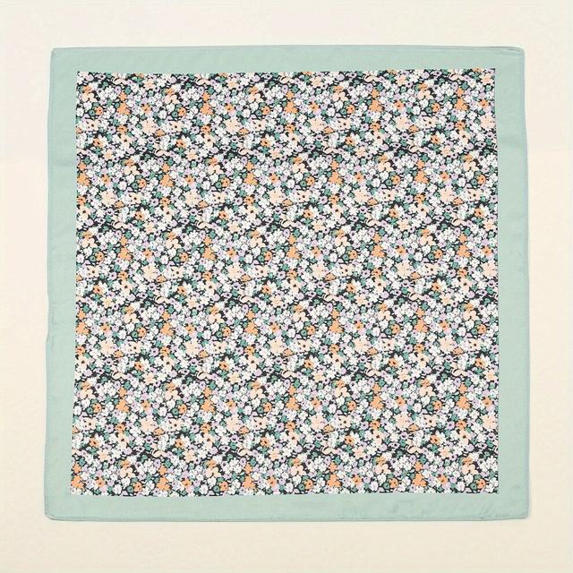 55 Floral Print Green Bandana Silk Head Wrap Square Scarf Women Neckerchief Hair Accessories