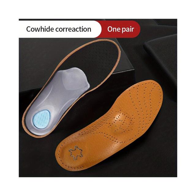 1pair Cowhide Shoes Insole Leather Orthotic Insoles Flat Feet High Arch Support Orthopedic Shoes Sole Fit In O X Leg Corrected Insert