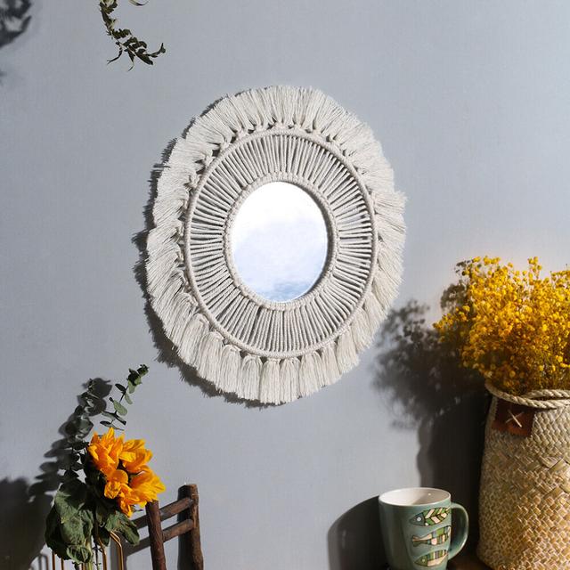 Macrame Decorative Mirrors Boho Home Decor Wall Mirror Wall Hanging Mirror for Living Room Decoration Bedroom Baby Nursery Gift