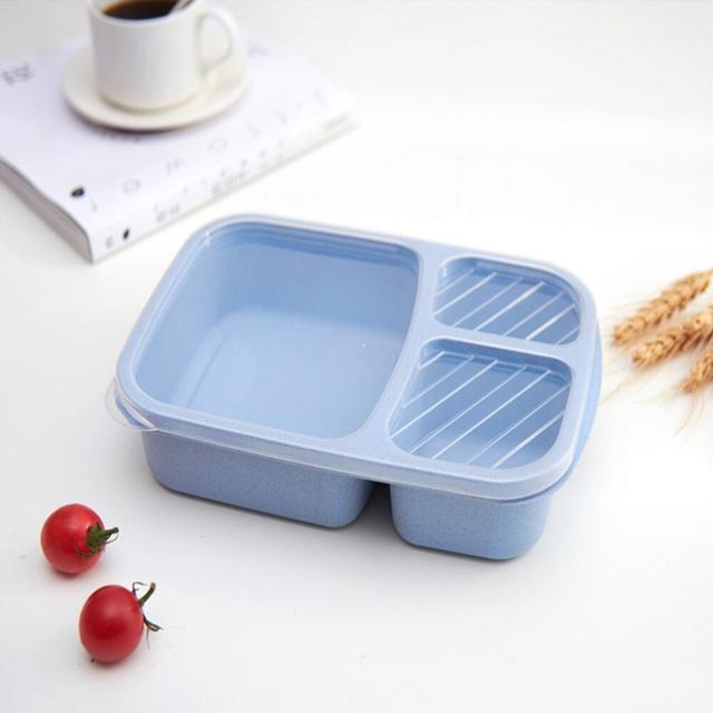 1pc Wheat Straw Lunch Box For Office Workers Rectangle Divided Microwave Oven Bento Box Leakproof Food Container Home Kitchen Supplies