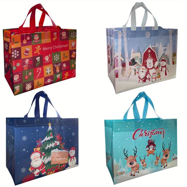 4 6 8 Pcs Christmas Bags Bulk Reusable Christmas Gift Bags With Handles Non Woven Christmas Bags Waterproof Xmas Gift Wrap Bags Grocery Shopping Totes
