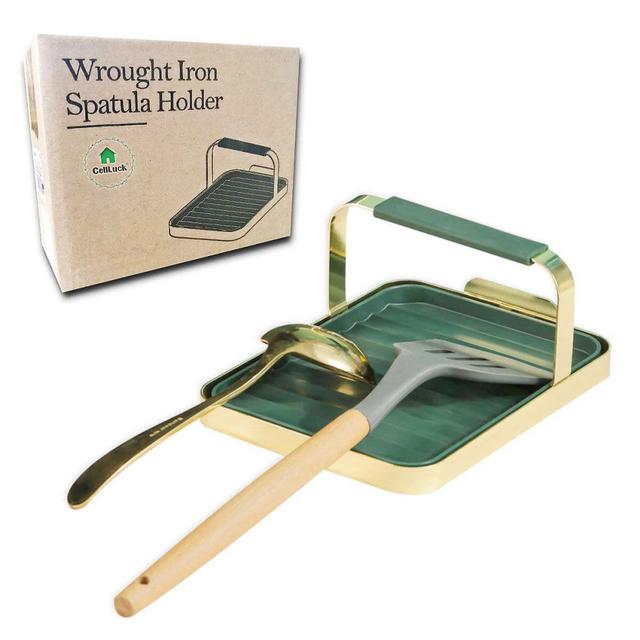 1pc 2 In 1 Iron Utensil Rest For Stove Top Spoon Rest With Pot Lid Holder Cooking Utensil Organizer With Drip Pad For Ladles Tongs Forks etc Kitchen S