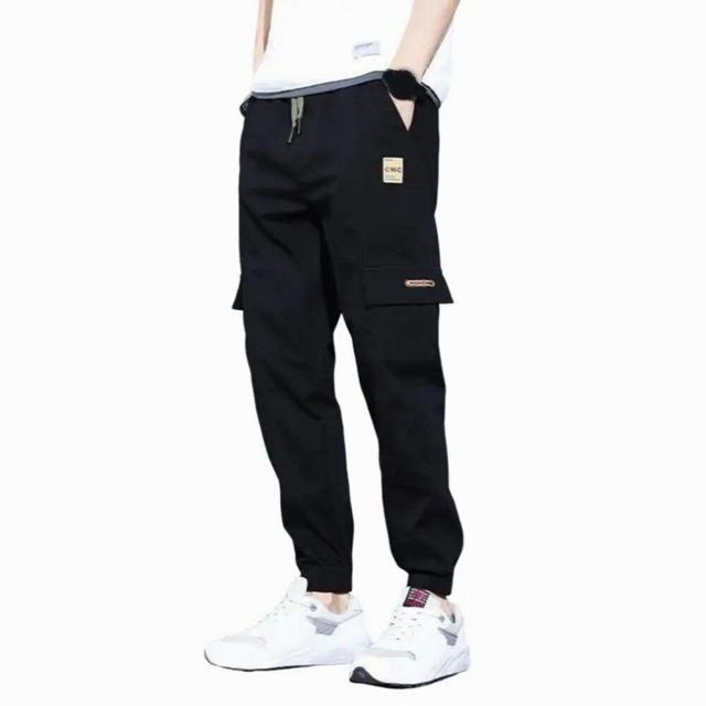 Overalls Wild with Pocket Solid Thermal Minimalist Everyday Wear Polyester Men Full Length Casual Pants for Jogging