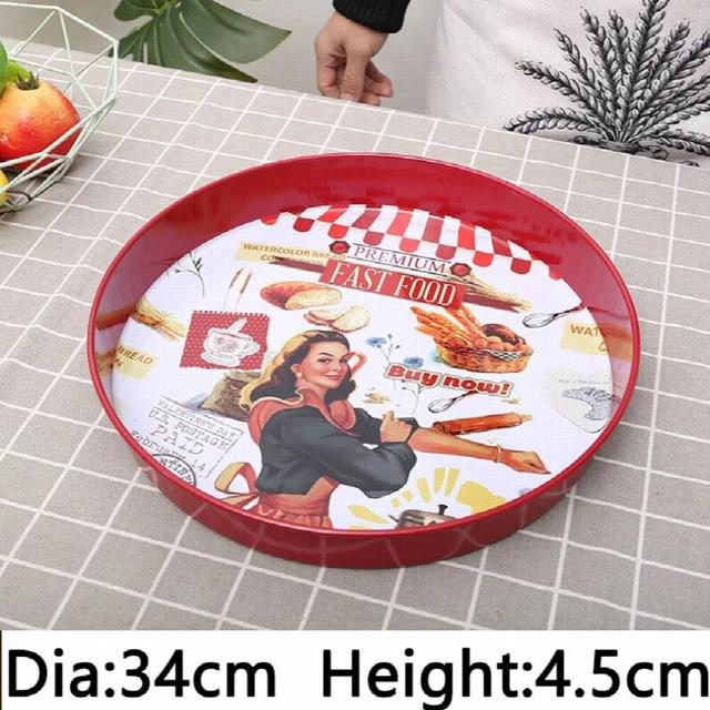 Vintage Large Size Platter Round Serving Tray Coffee Table Fruit Snack Cookies Kitchen Plate Sundries Storage Bed Tray