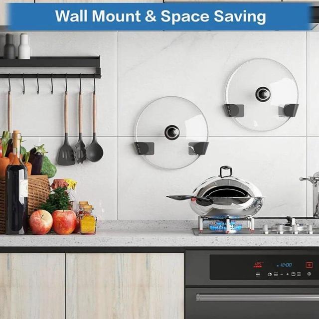 6/8pcs No Punching Pot Lid Holder Wall-Mounted Hanging Holder For Pan Pot Cover Rack Plastic Kitchen Storage Rack Organizer