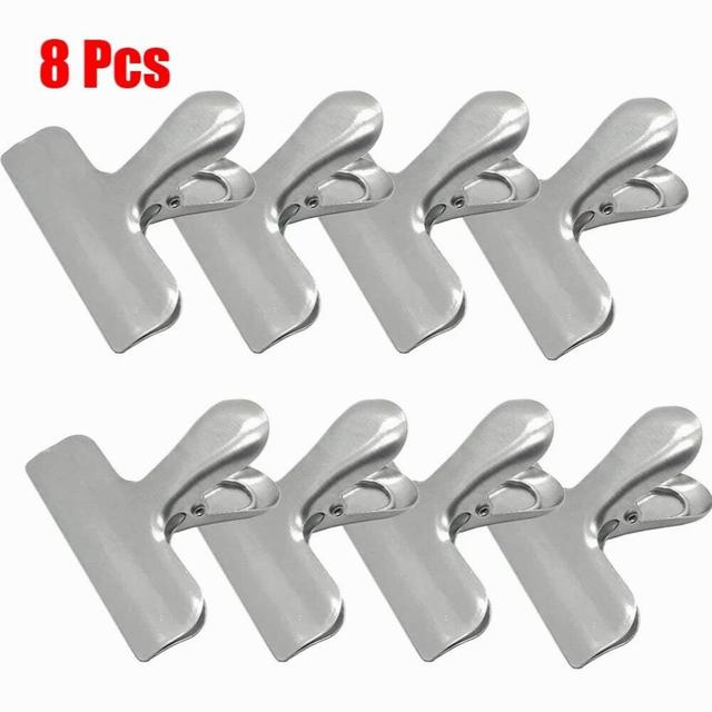 8pcs Stainless Steel Seal Clips Set Metal Chip Bag Clips Stainless Steel Home Kitchen Food Snack Clips 6.5*5.5cm Storage Bag