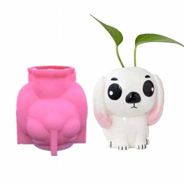 Big-eyed Dog 3D Flowerpot Epoxy Resin Mold Succulents Vase Gypsum Candle Concrete Plaster Silicone Mould DIY Crafts Home X7XB