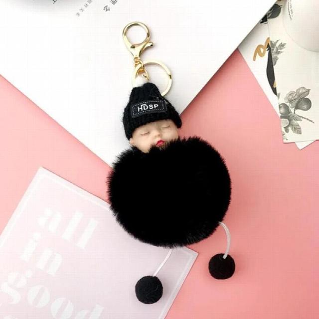 15Pcs/lot Party Favors Dream Doll Sleep Cuteness Baby Hair Ball Key Chain For DIY Bag And Car Keyring Accessory Small Gift
