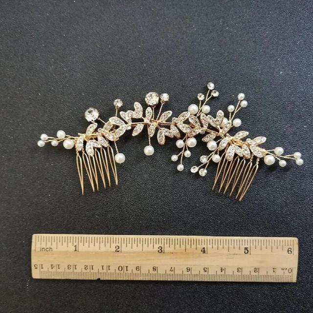 Crystals Rhinestones Pearls Alloy Leaf Bridal Hair accessories Hair Comb Chain Wedding Headband Women Jewelry