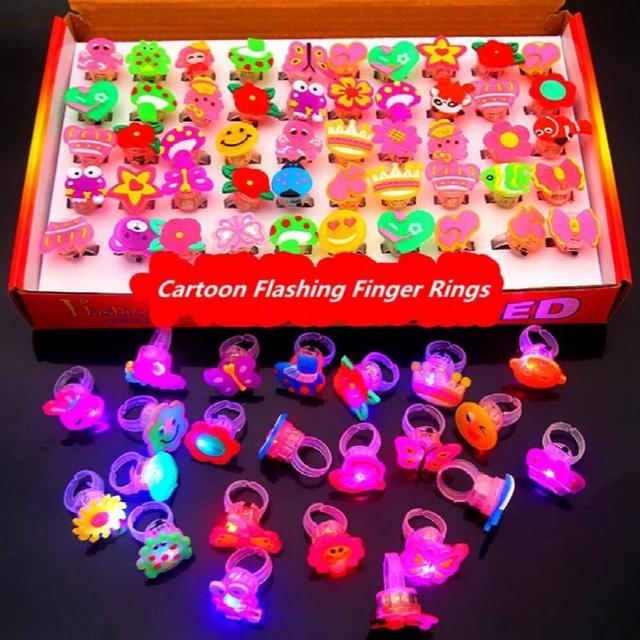 50PCS Cartoon LED Flashing Finger Rings Light Up Glowing Rings Kids Santa Claus Glow Party led party home decor birthday