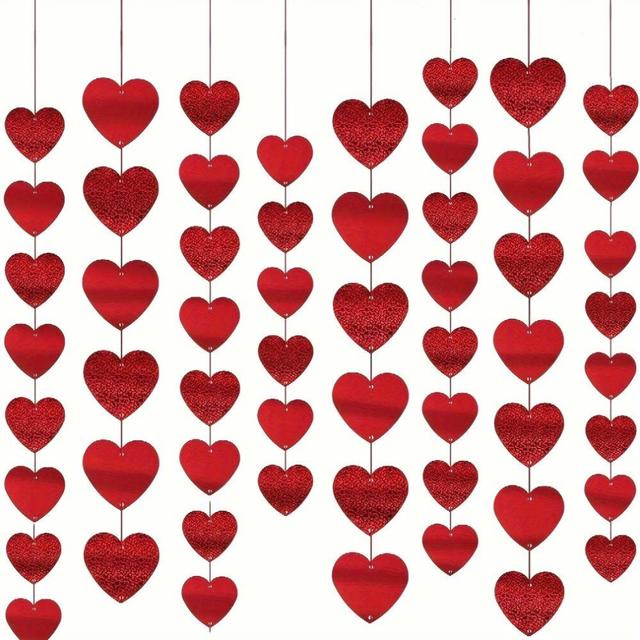 12pcs Valentines Heart Banner Red Heart Shape Hanging String Garland Party Decor Valentines Decorations For Wedding Anniversary Birthday Home Valentin
