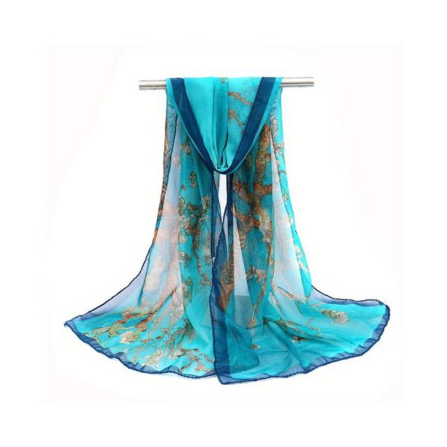 Vintage Tree Print Chiffon Scarf Classic Long Shawl Windproof Head Wrap Casual Hijab Turban Travel Beach Towel