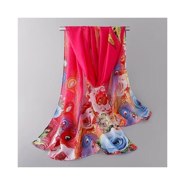 Colorful Peacock Print Thin Scarf Chiffon Sunscreen Shawl Women Outdoor Travel Windproof Head Wrap Hair Accessories