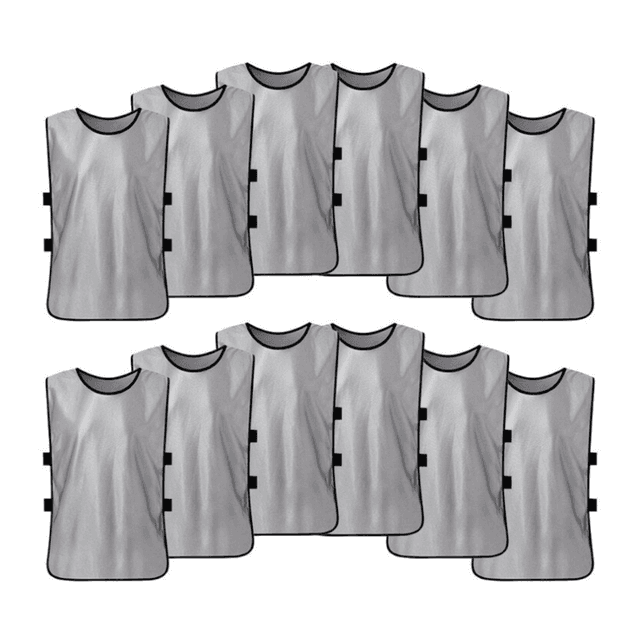 12 Pcs Kid's Soccer Pinnies Quick Drying Football Youth Sports Scrimmage Practice Vest Team Training Bibs Grey Jerseys