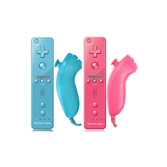 (Blue Pink- 2 Set) 2PCS Remote Controller with Nunchuck Controller for Wii Console Wireless