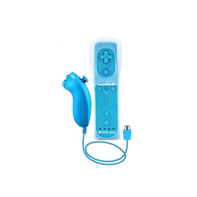 (Blue- 1 Set) 2PCS Remote Controller with Nunchuck Controller for Wii Console Wireless