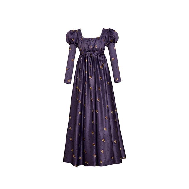 (XL) Women's Victorian Purple Embroidery Regency Dress