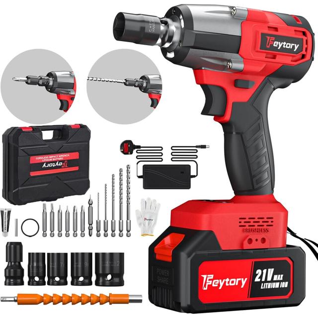 Cordless Impact Wrench,1/2" Brushless Power Impact Gun,2500RPM Electric Wrench, Max Torque 550N.m
