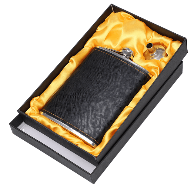 Matte Black Pocket Liquor Whiskey Hip Flask with Funnel and Premium Box - Stainless Steel and Leak Proof