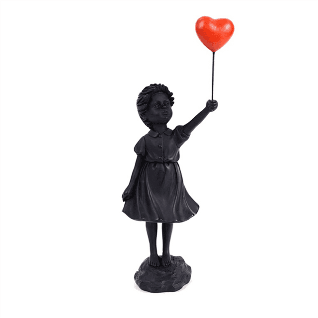 LLhappy Little Girl with Balloon Figurine Statue Sculpture Living Study Room Bedroom Decor Home Table Decoration White