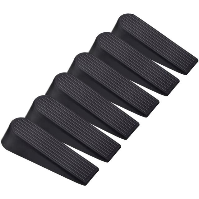 6 Pack Door Stops Wedges Black Rubber door stops compatible with home and office