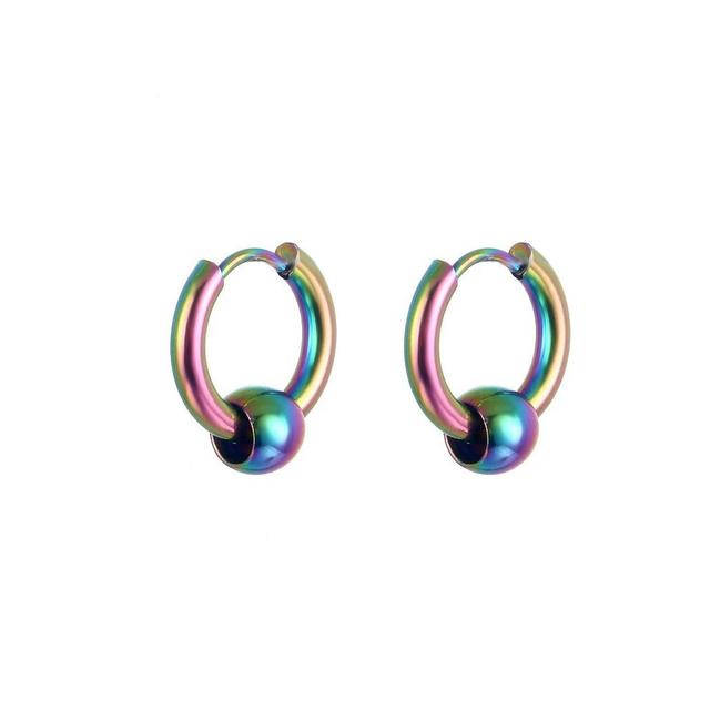 (14mm, Ball Color) 1Pair Stainless Steel Hoop Earrings Anti Allergic Hip Hop Earring Unisex