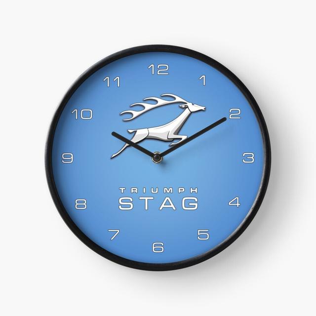 (Triumph Stag - French Blue=1456) Wall Clock 12 Inch Funny Mantel & Tabletop Art Decor for Home Bedroom Office
