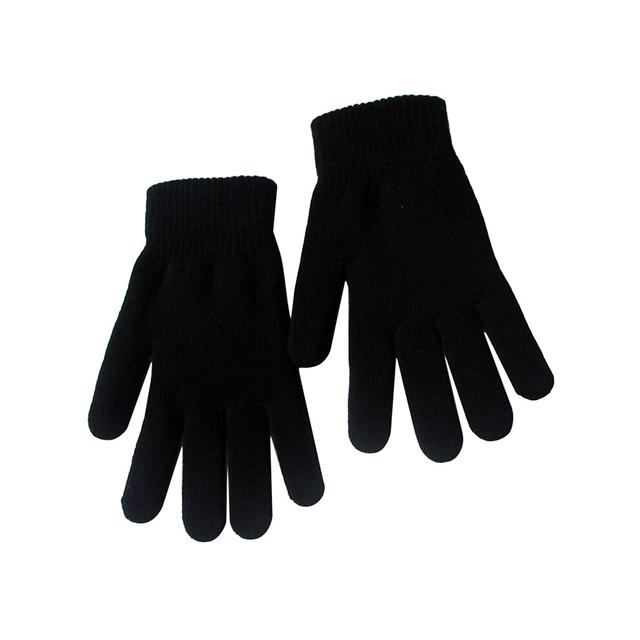 (black) Women Cashmere Knitted Gloves Hand Warmer Winter Thicken Lining Full Fingered Mittens Skiing Short Wrist Gloves Warm