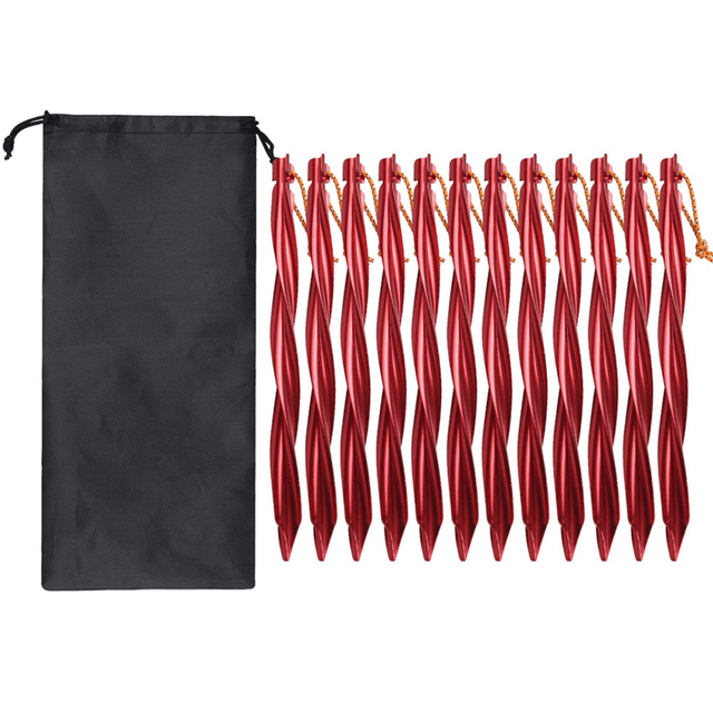 LLhappy-12X 25cm Outdoor Tent Pegs Ground Nails with Storage Bag Windproof Camping Accessories Fastening Red