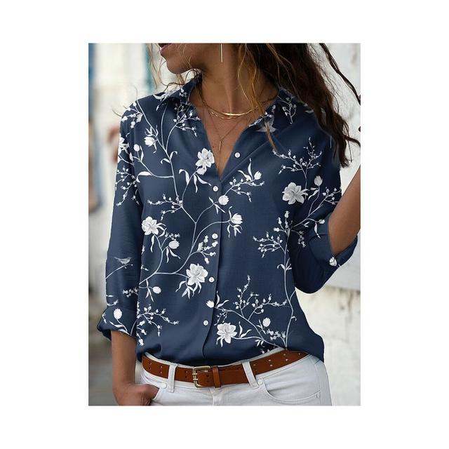 (B25SHHGJ2330117, S) Women's shirt & blouses Elegant flower Shirt 3D Print High quality Long Sleeve Fashion Large size Female clothing Blouse Top