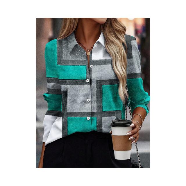 (B25SHHGN232111H, 2XL) Red Vintage Geometry Women's Shirt & Blouses Elegant Shirt 3D Print High Quality Long Sleeve Large Size Female Clothing Blouses