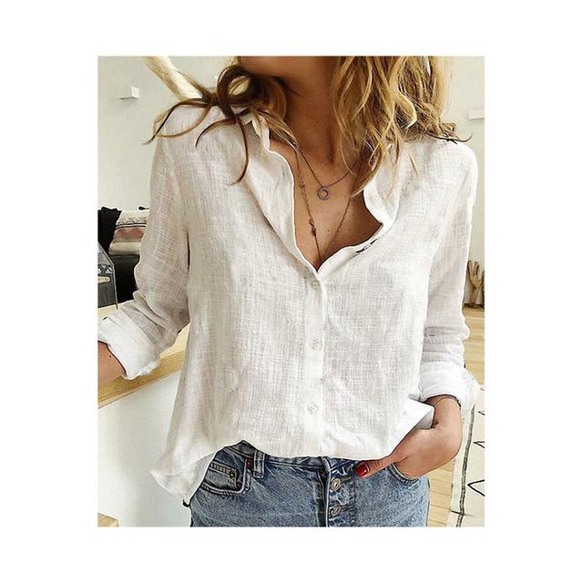 (QU437-5, 4XL) Solid Casual Loose Shirts For Women Autumn Vintage Women's Oversized Shirts And Blouses Fashion Elegant Youth Female Tops